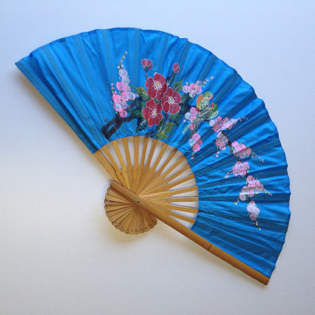FAN, Asian Style - Blue w Painted Blossoms 100cm 